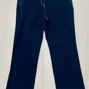 Liz Claiborne Blue Wide Leg Navy blue casual pants with white stitching, size 14
